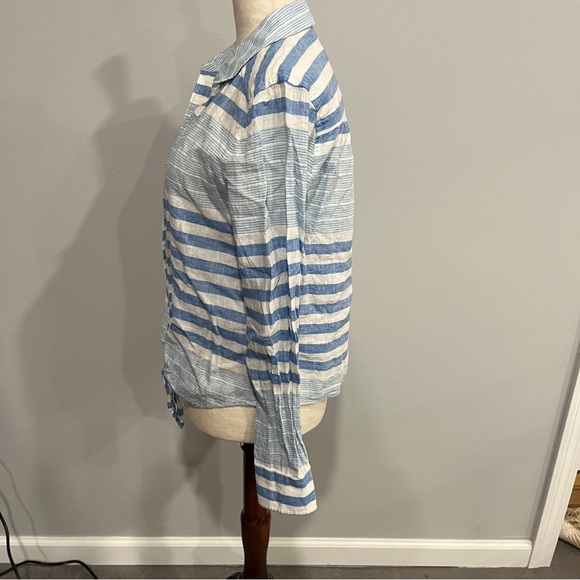 Vineyard Vines Blue‎ and White Striped Collared Button Down Linen Top Size 4 - Picture 2 of 8